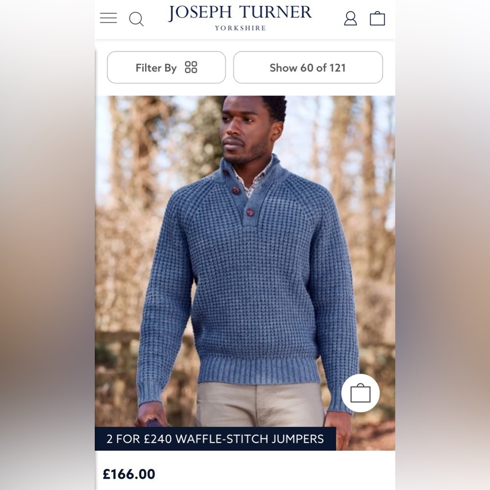 Joseph Turner Yorkshire 100% Cotton Button Neck Sweater XL Navy NWOT - Picture 3 of 7